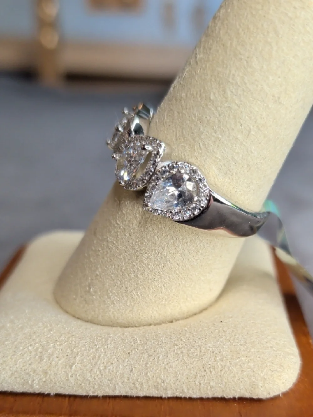Pear Halo 925 Sterling Silver CZ Ring Size 9